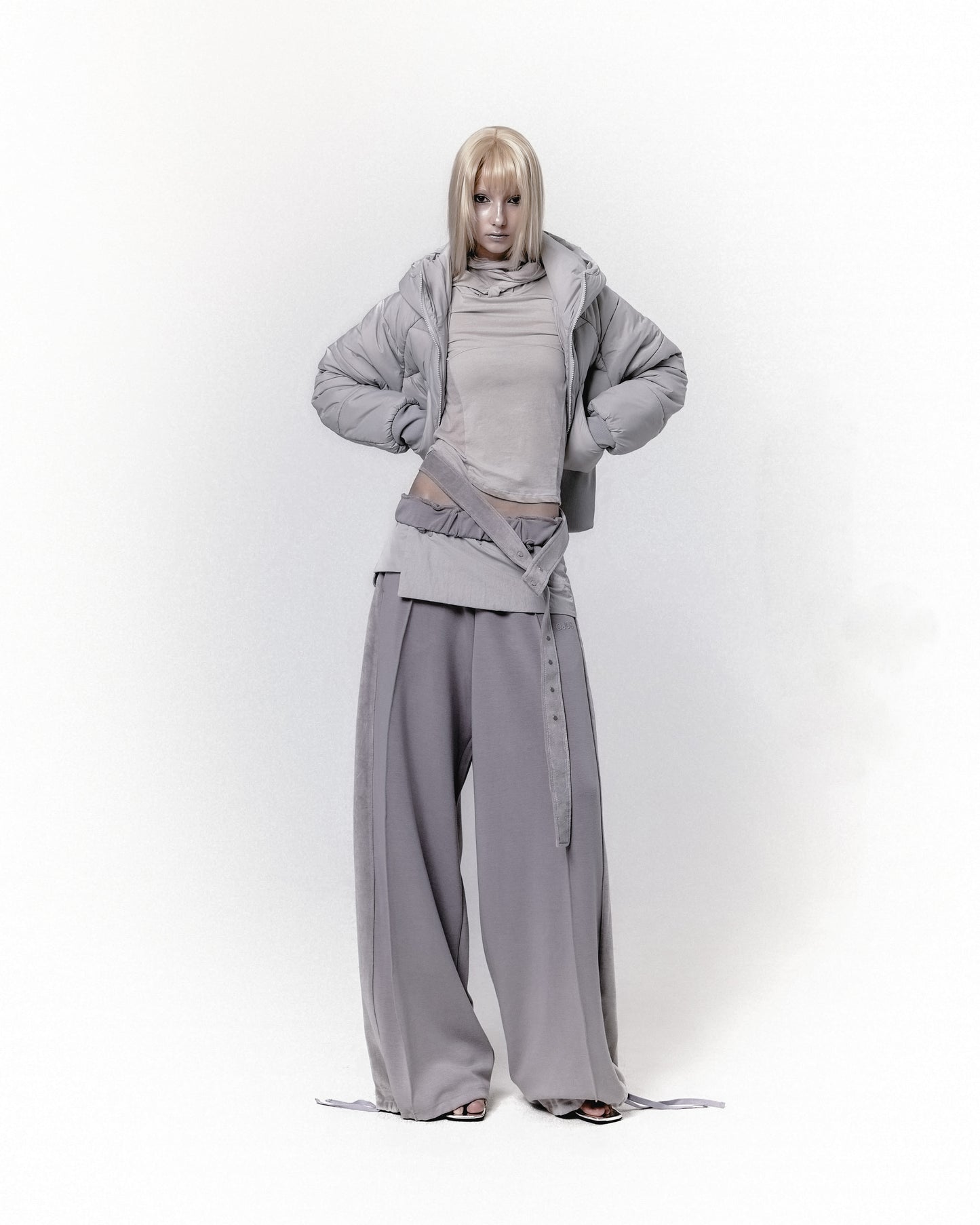 OJOS BELT WIDE SWEAT PANTS GREY