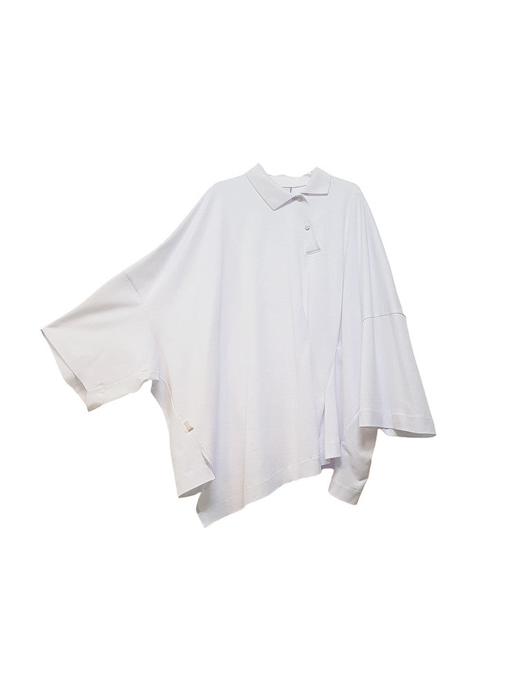GDeL OVERSIZED ASYMMETRICAL WIDE POLO TOP WHITE