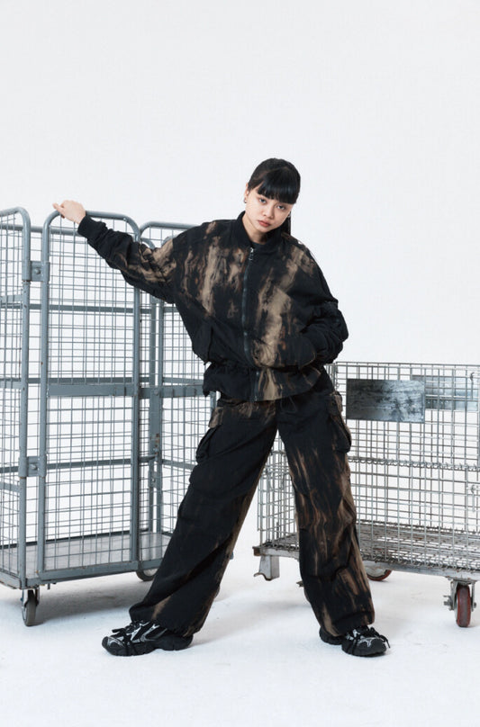 SHIRRING TIE DYE DENIM JUMPER BLACK