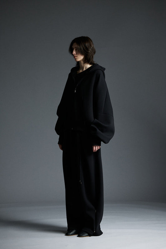 NEOPRENE ZIP-UP HOODIE CARDIGAN BLACK