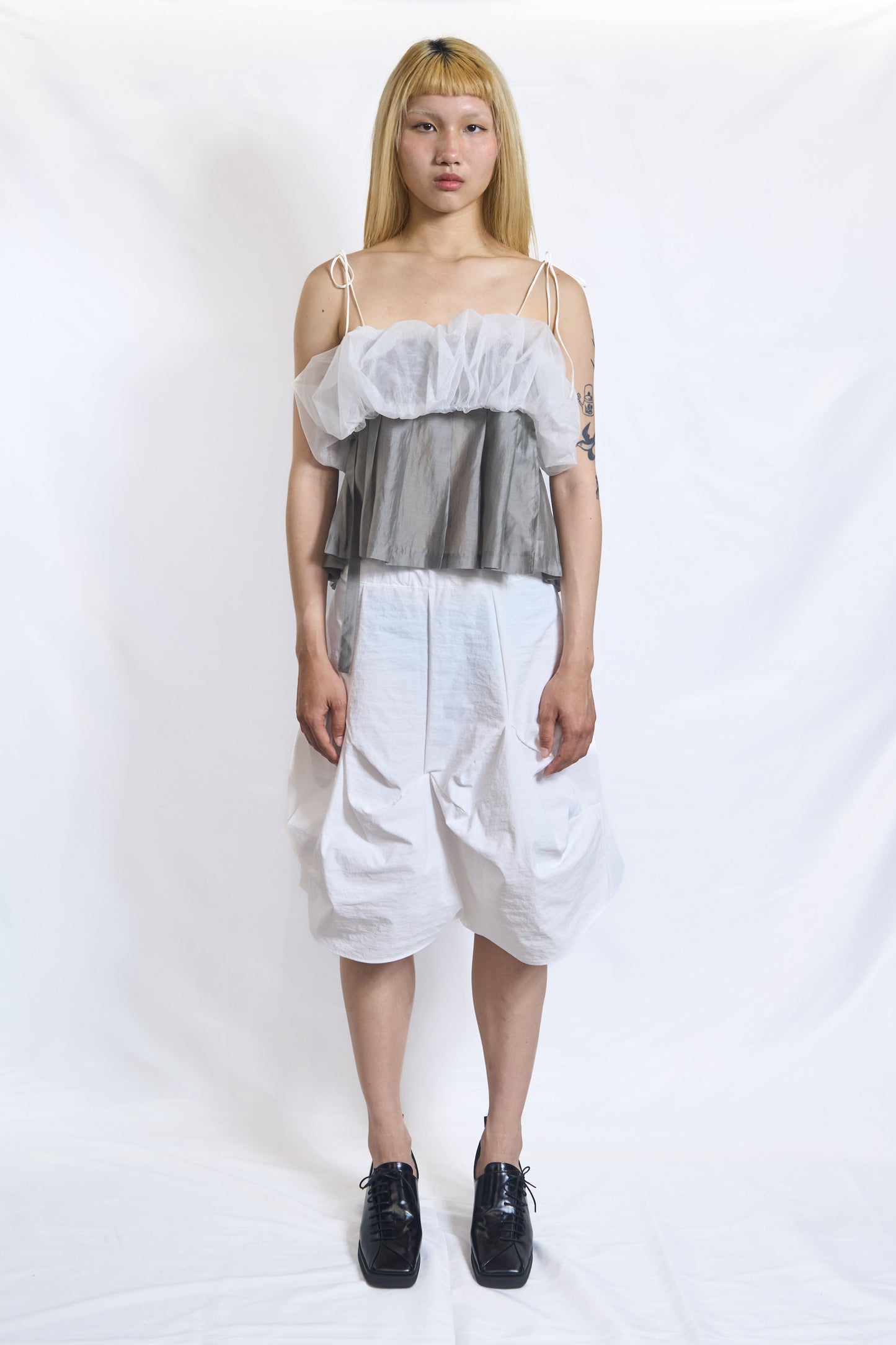 PLASTER STRUCTURED BALLOON SKIRT WHITE