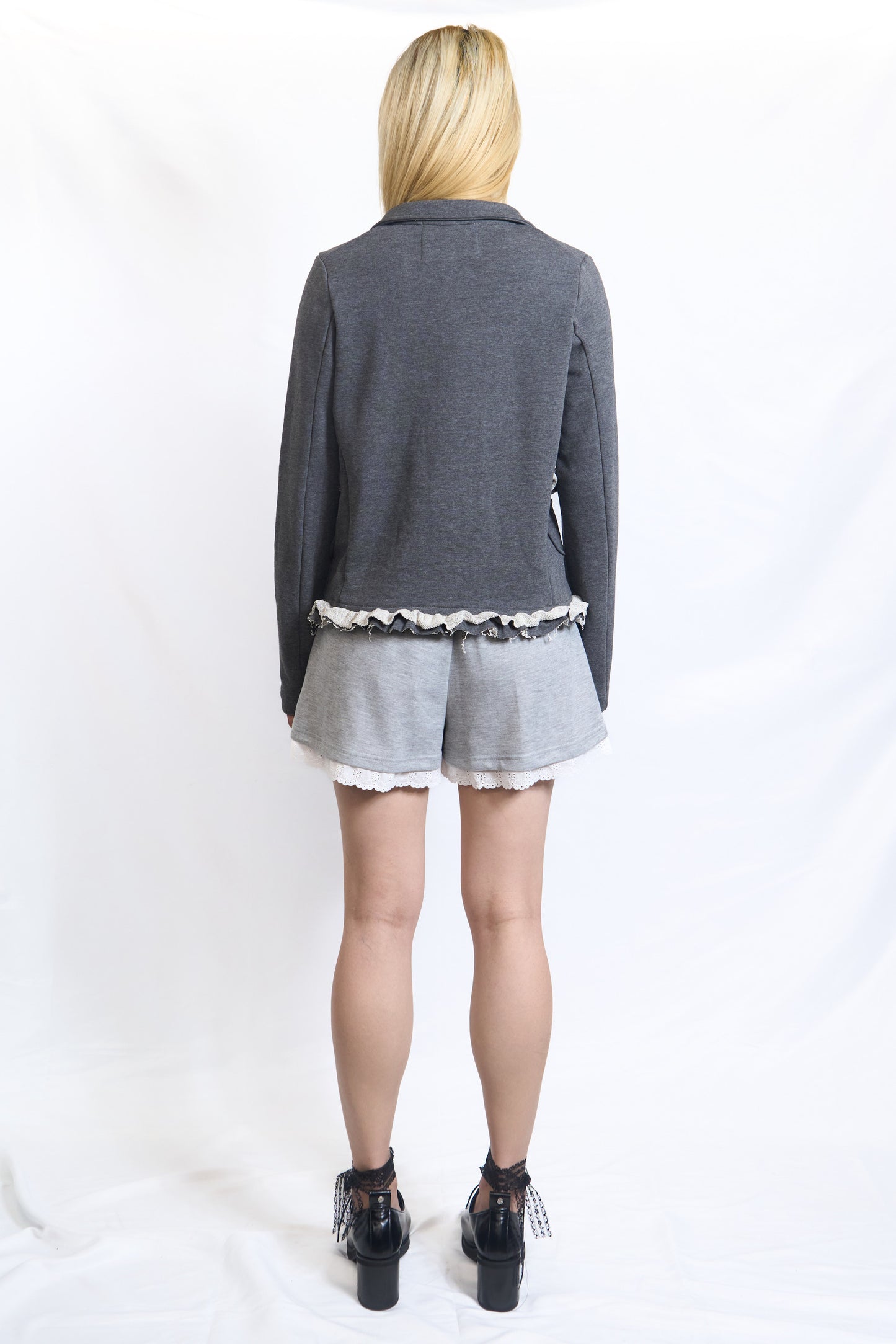 PLASTER JERSEY BLAZER WITH RAW RUFFLE TRIM
