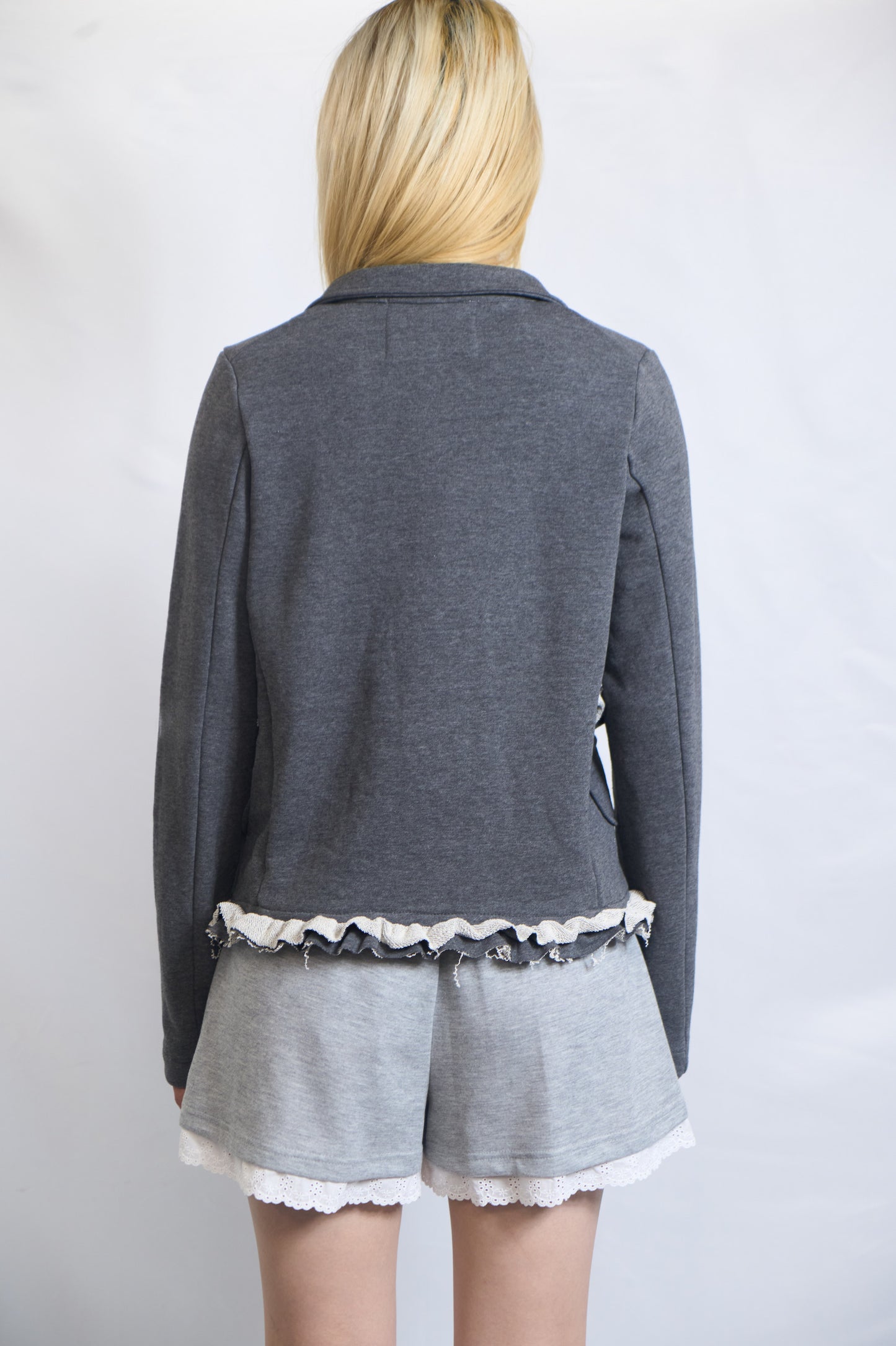 PLASTER JERSEY BLAZER WITH RAW RUFFLE TRIM