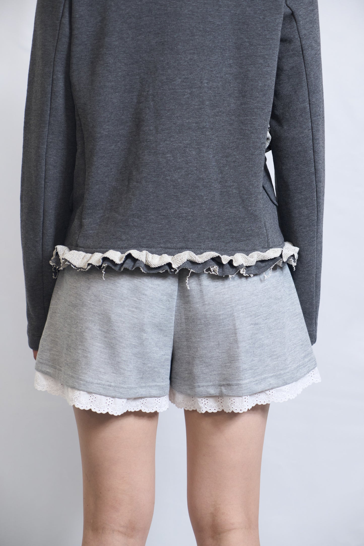 PLASTER JERSEY BLAZER WITH RAW RUFFLE TRIM
