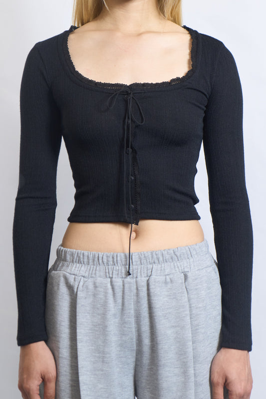LACE-TRIM RIBBED CROP TOP