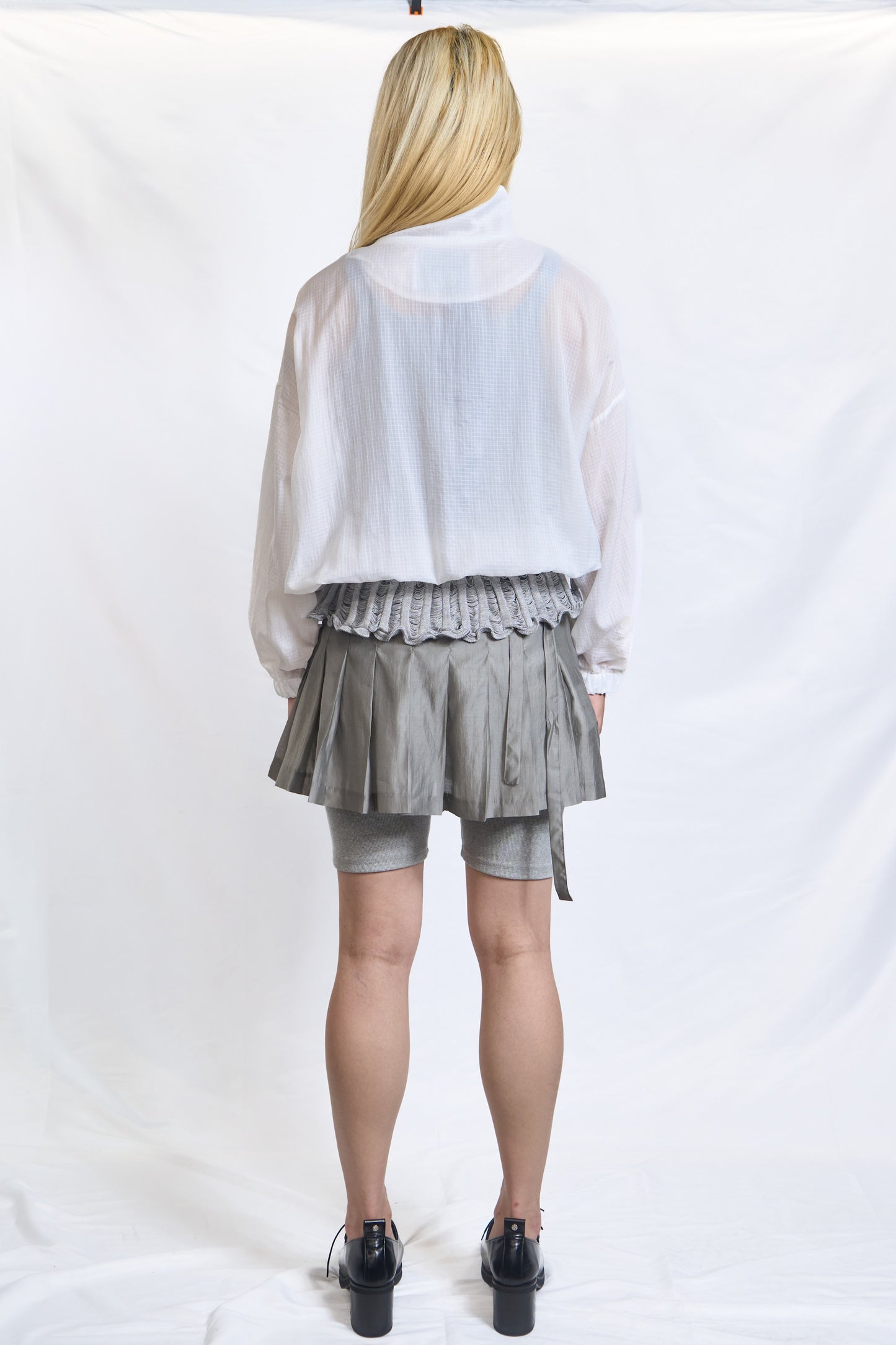 SHEER RUFFLE ZIP BLOUSON