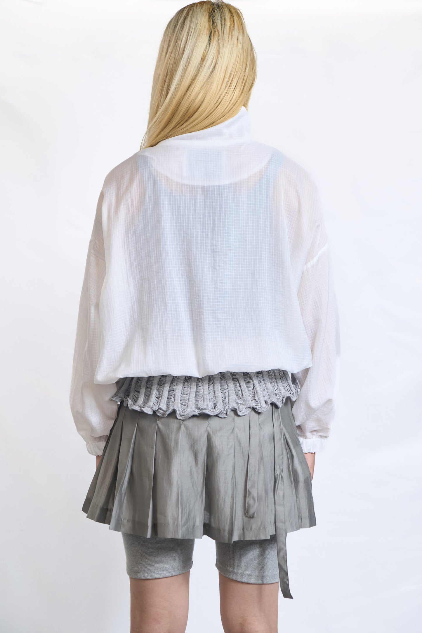 PLASTER SHEER RUFFLE ZIP BLOUSON