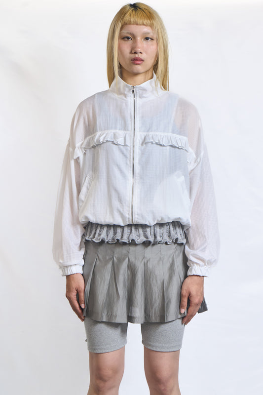 SHEER RUFFLE ZIP BLOUSON