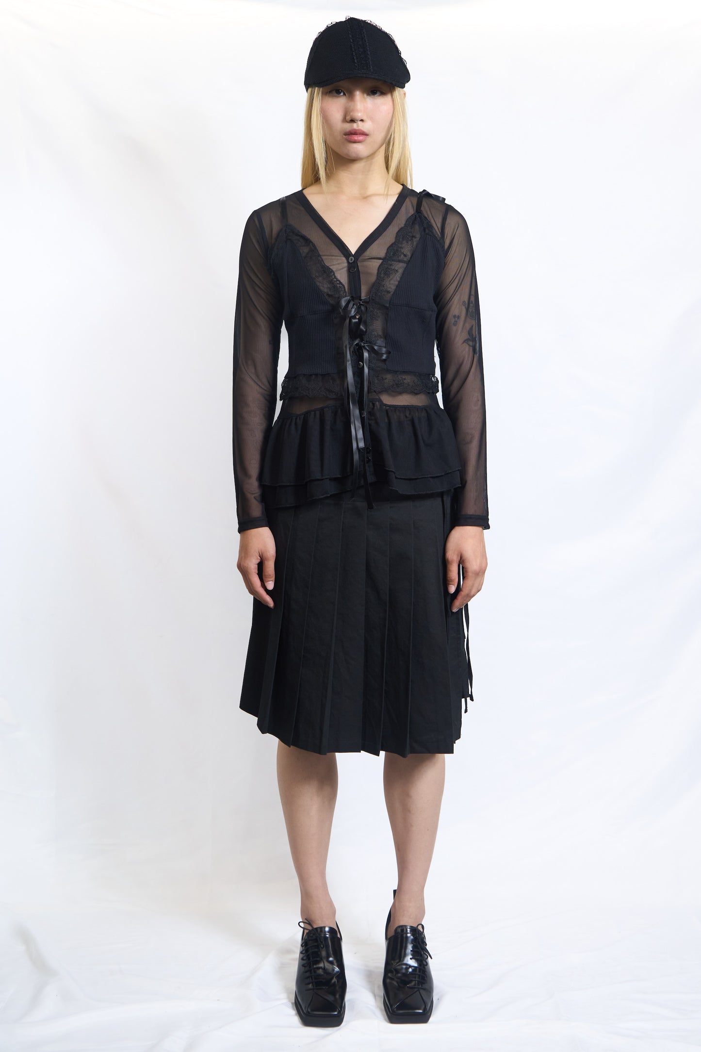 PLASTER SHEER LAYERED PEPLUM CARDIGAN