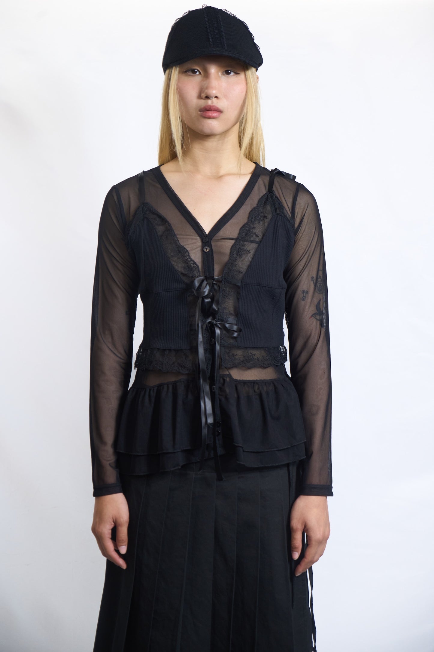 PLASTER SHEER LAYERED PEPLUM CARDIGAN