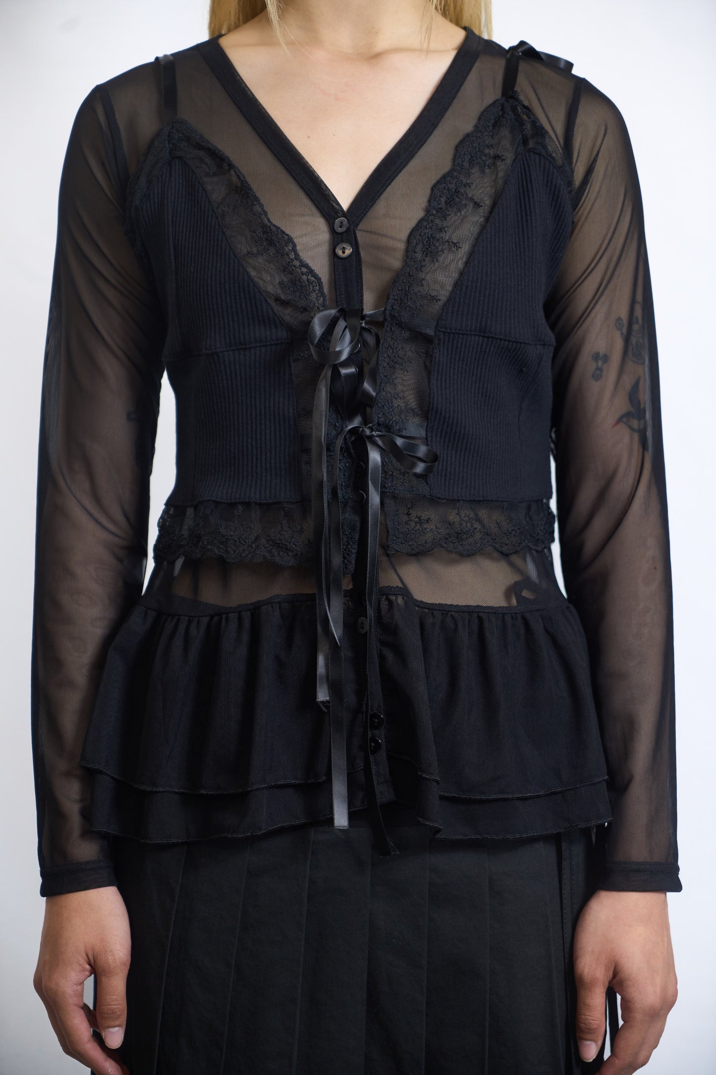 PLASTER SHEER LAYERED PEPLUM CARDIGAN
