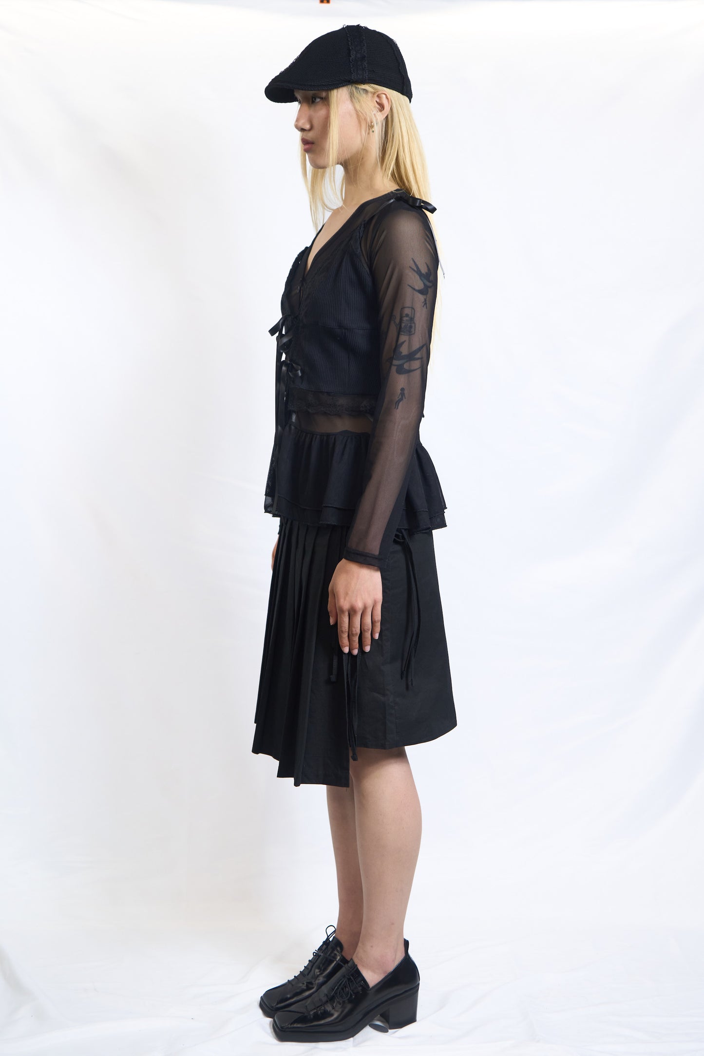 PLASTER SHEER LAYERED PEPLUM CARDIGAN