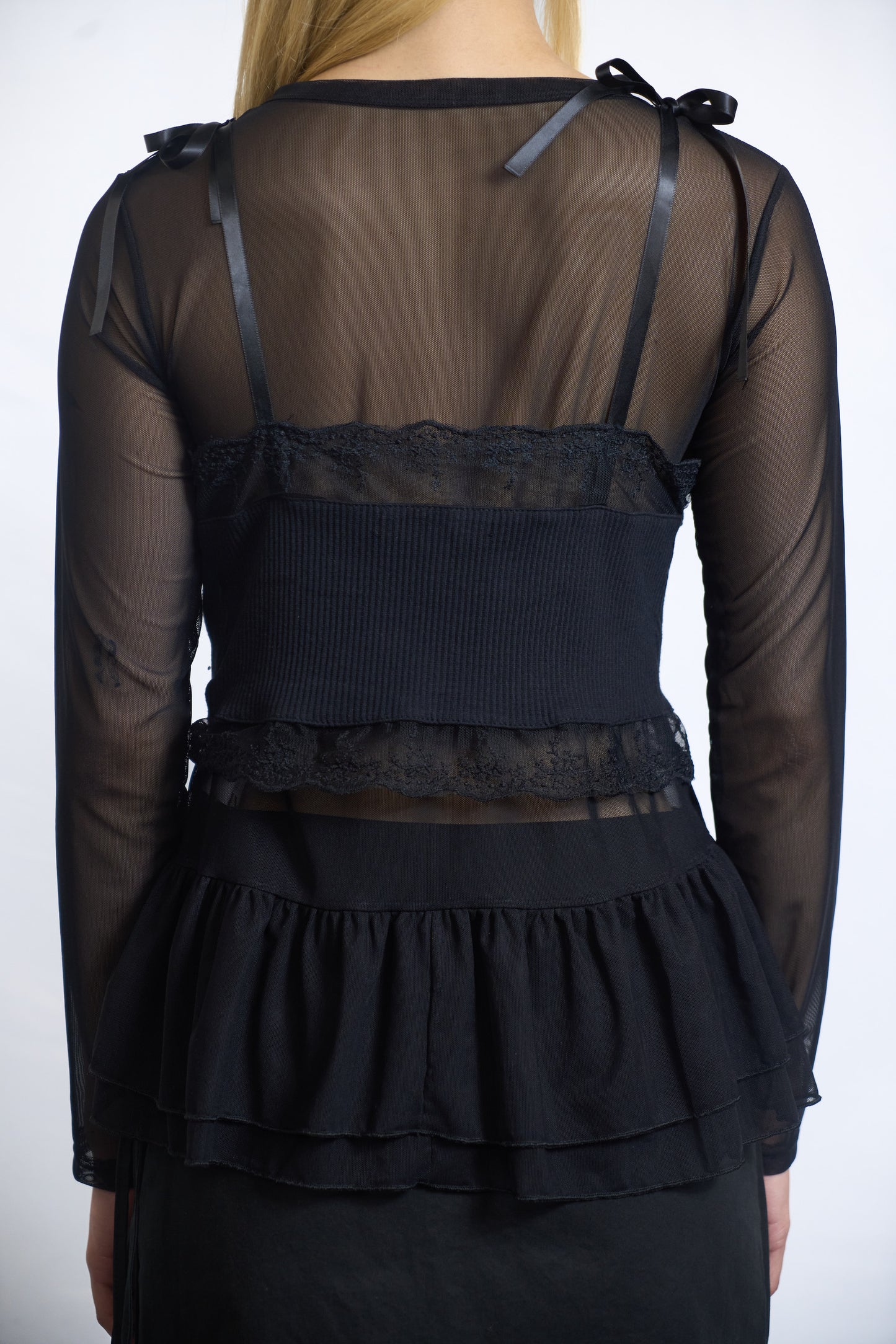 PLASTER SHEER LAYERED PEPLUM CARDIGAN