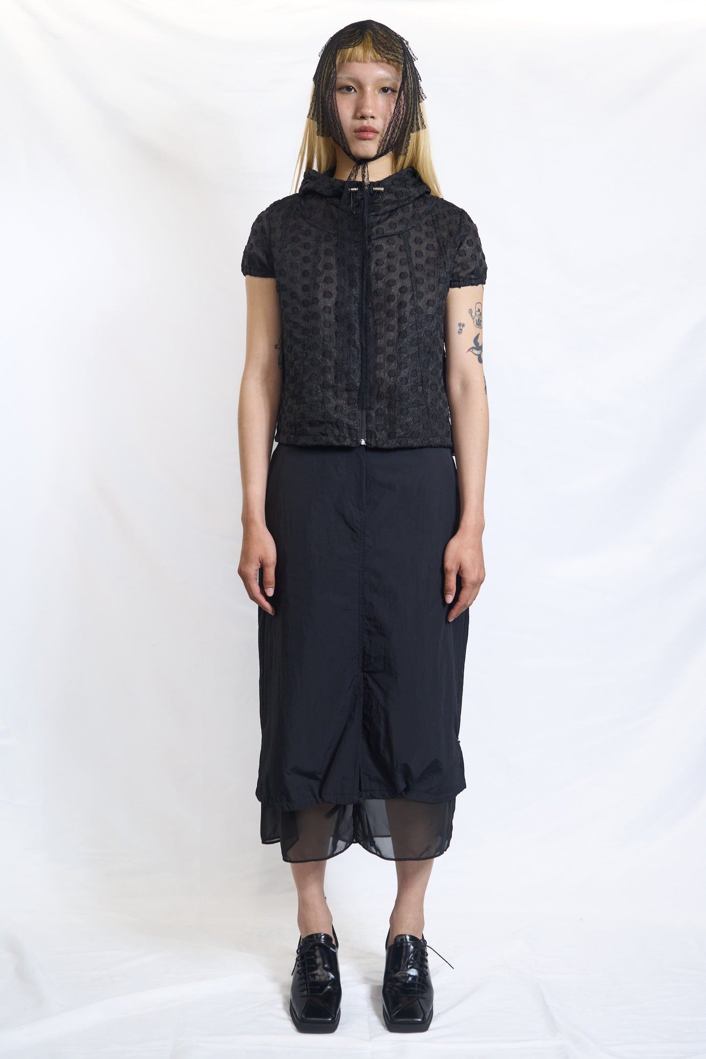 PLASTER RAISED DOT HOODED ZIP-UP