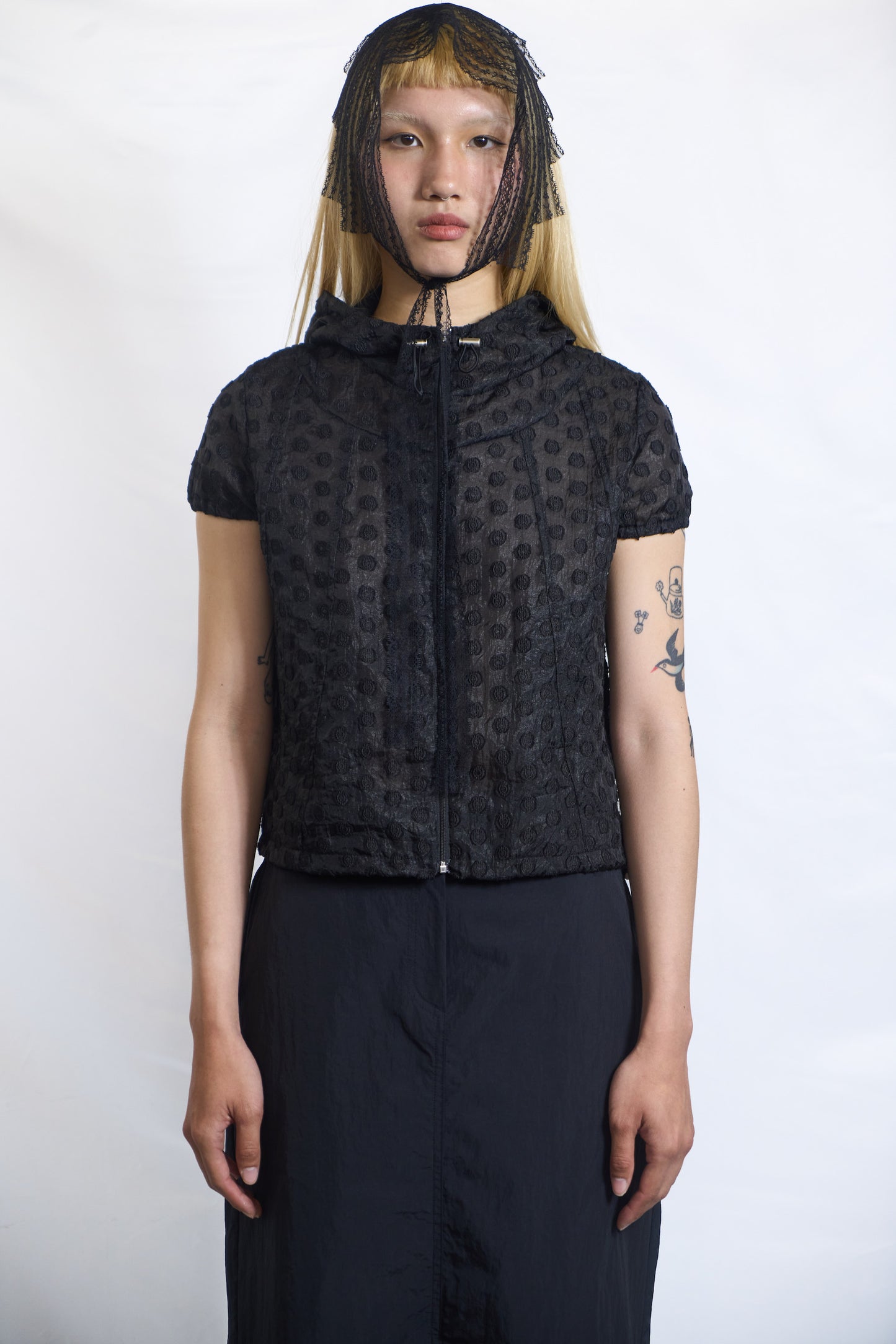 PLASTER RAISED DOT HOODED ZIP-UP