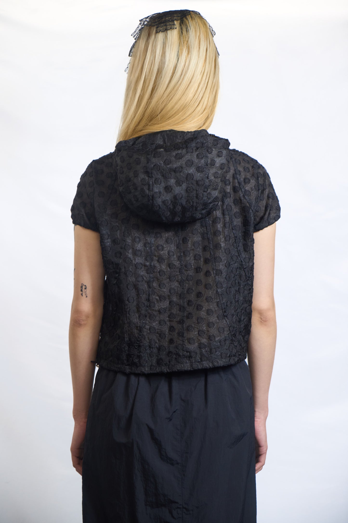 PLASTER RAISED DOT HOODED ZIP-UP