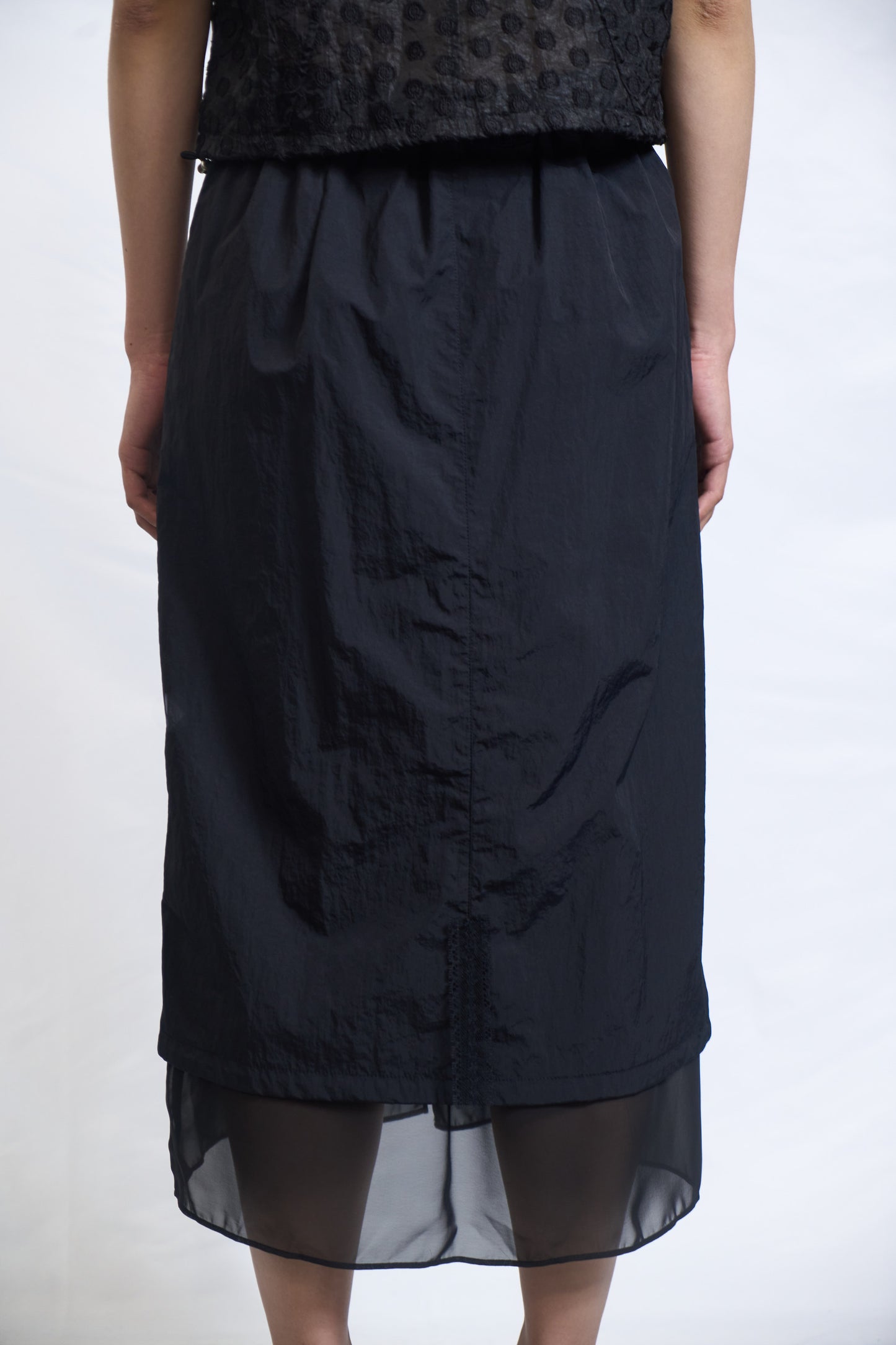 DRAWSTRING LAYERED SHEER SKIRT