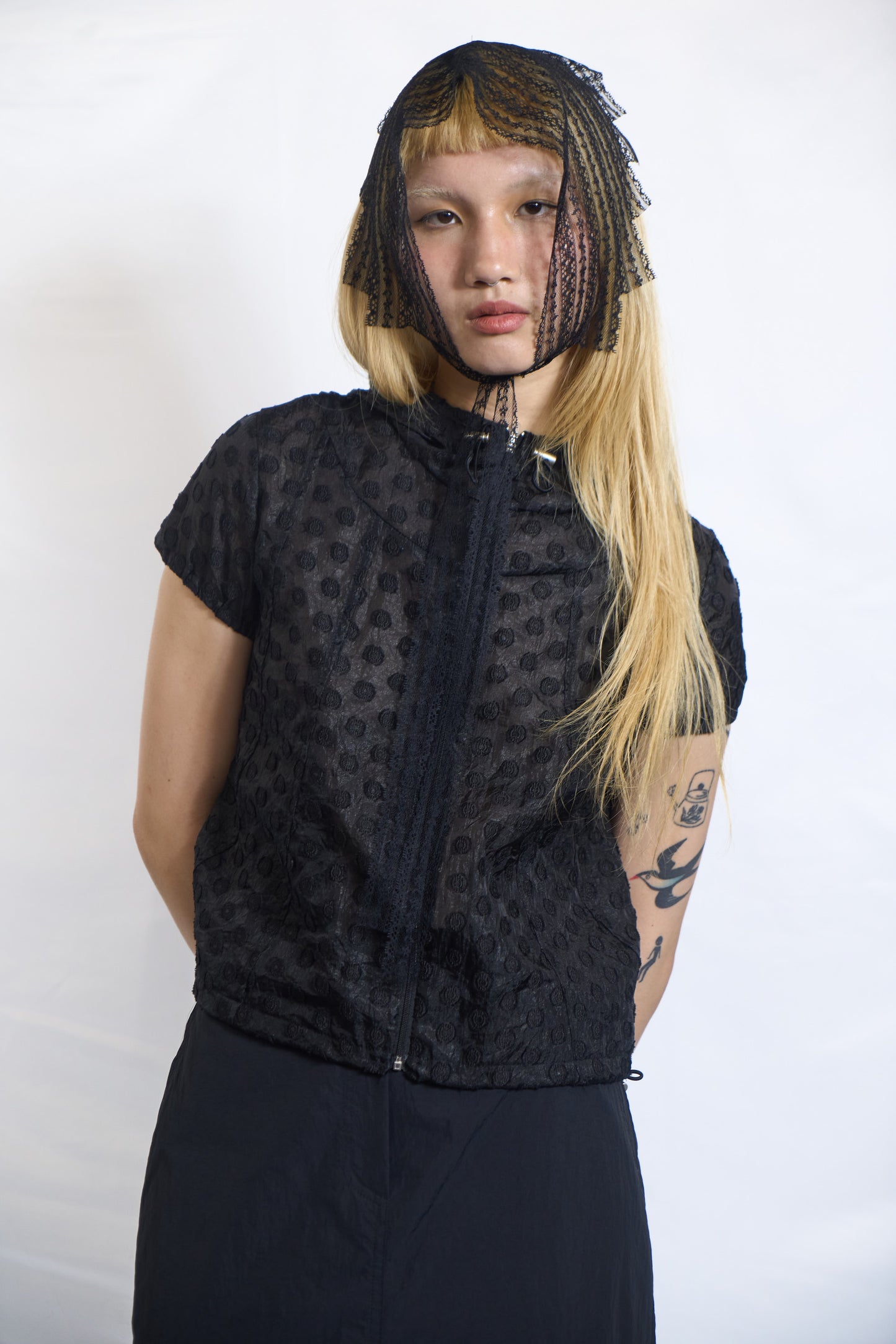 PLASTER RAISED DOT HOODED ZIP-UP