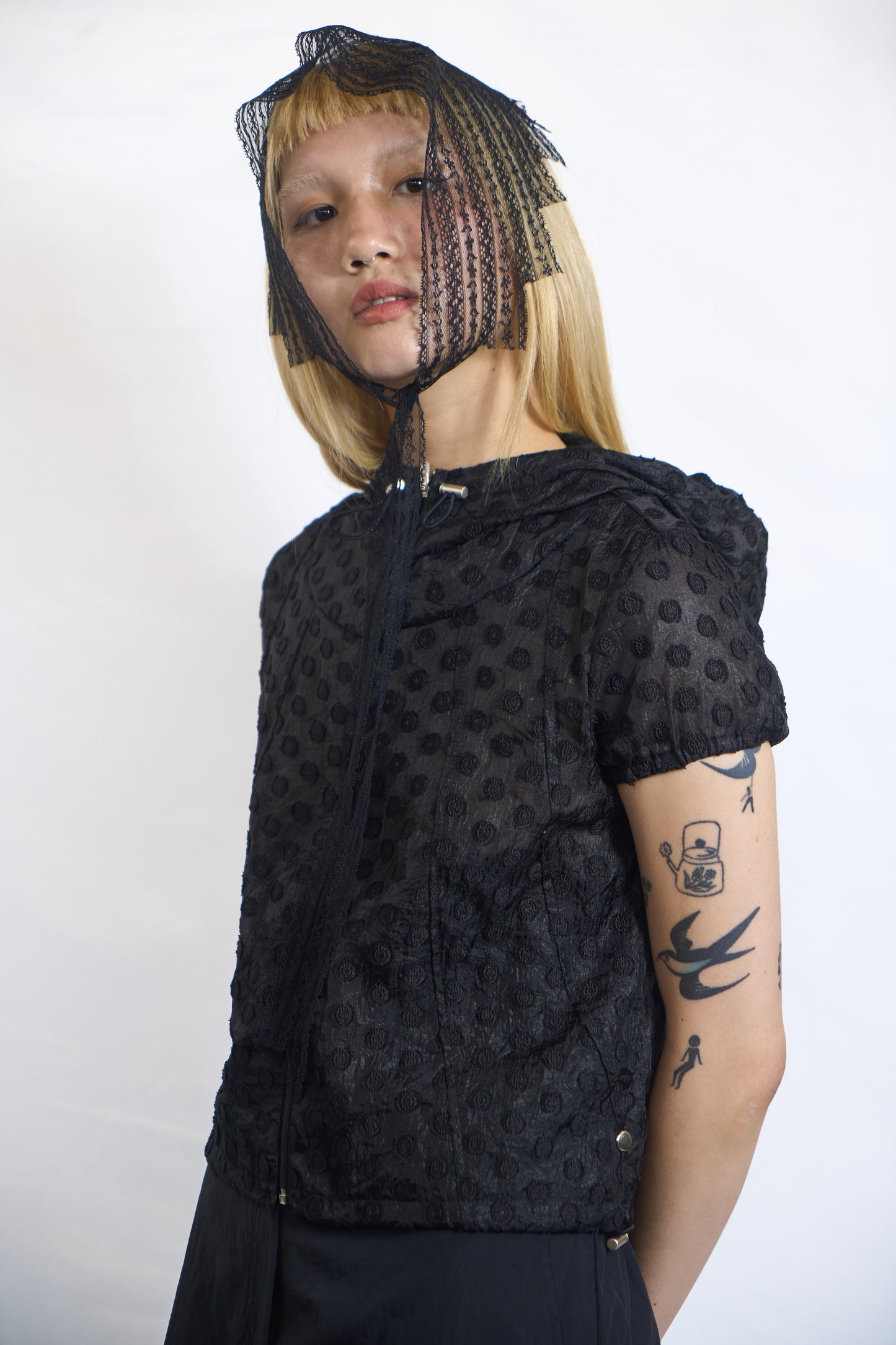 PLASTER RAISED DOT HOODED ZIP-UP