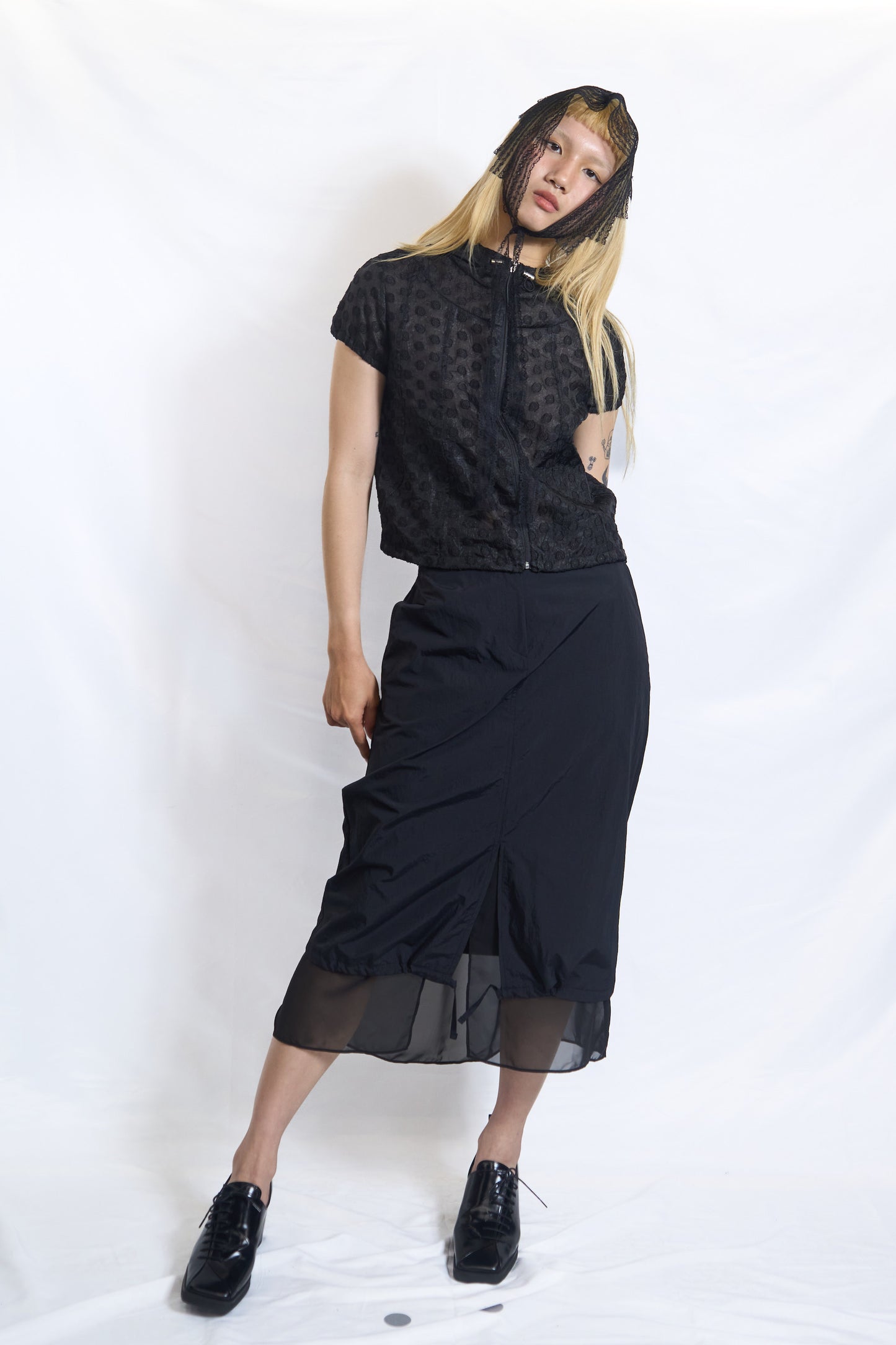 PLASTER DRAWSTRING LAYERED SHEER SKIRT