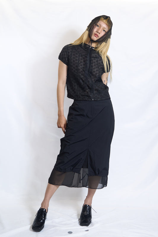 DRAWSTRING LAYERED SHEER SKIRT