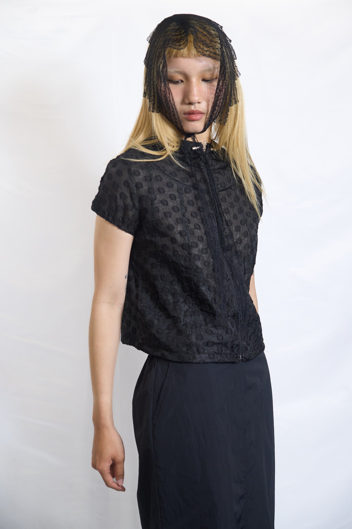 PLASTER RAISED DOT HOODED ZIP-UP