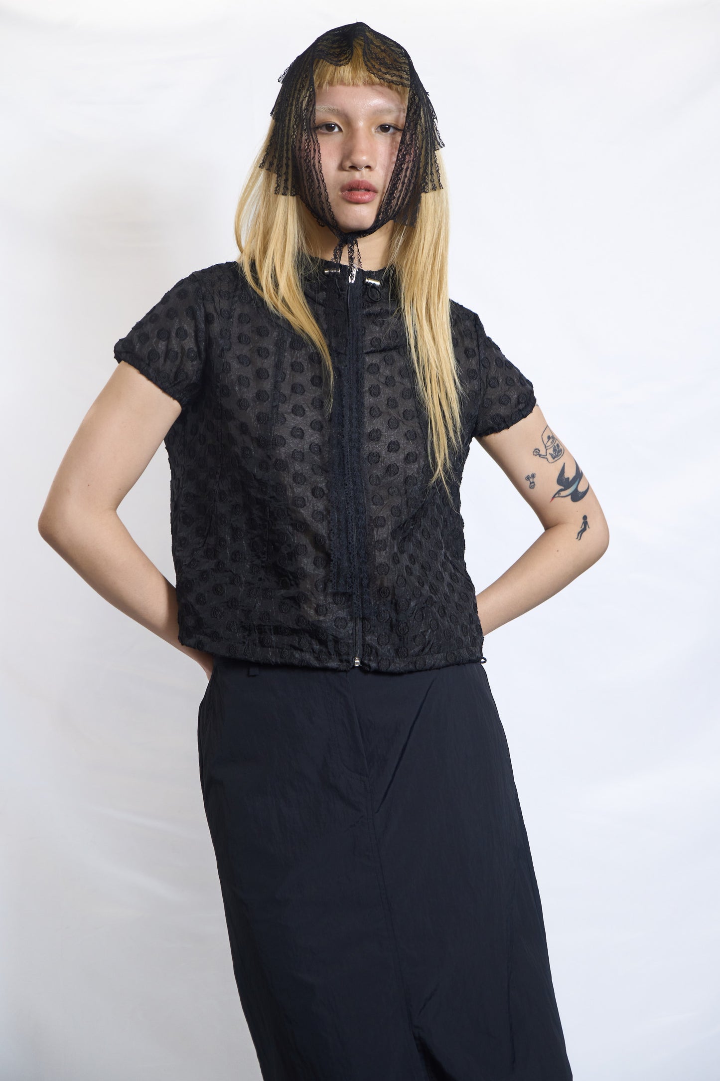 PLASTER RAISED DOT HOODED ZIP-UP