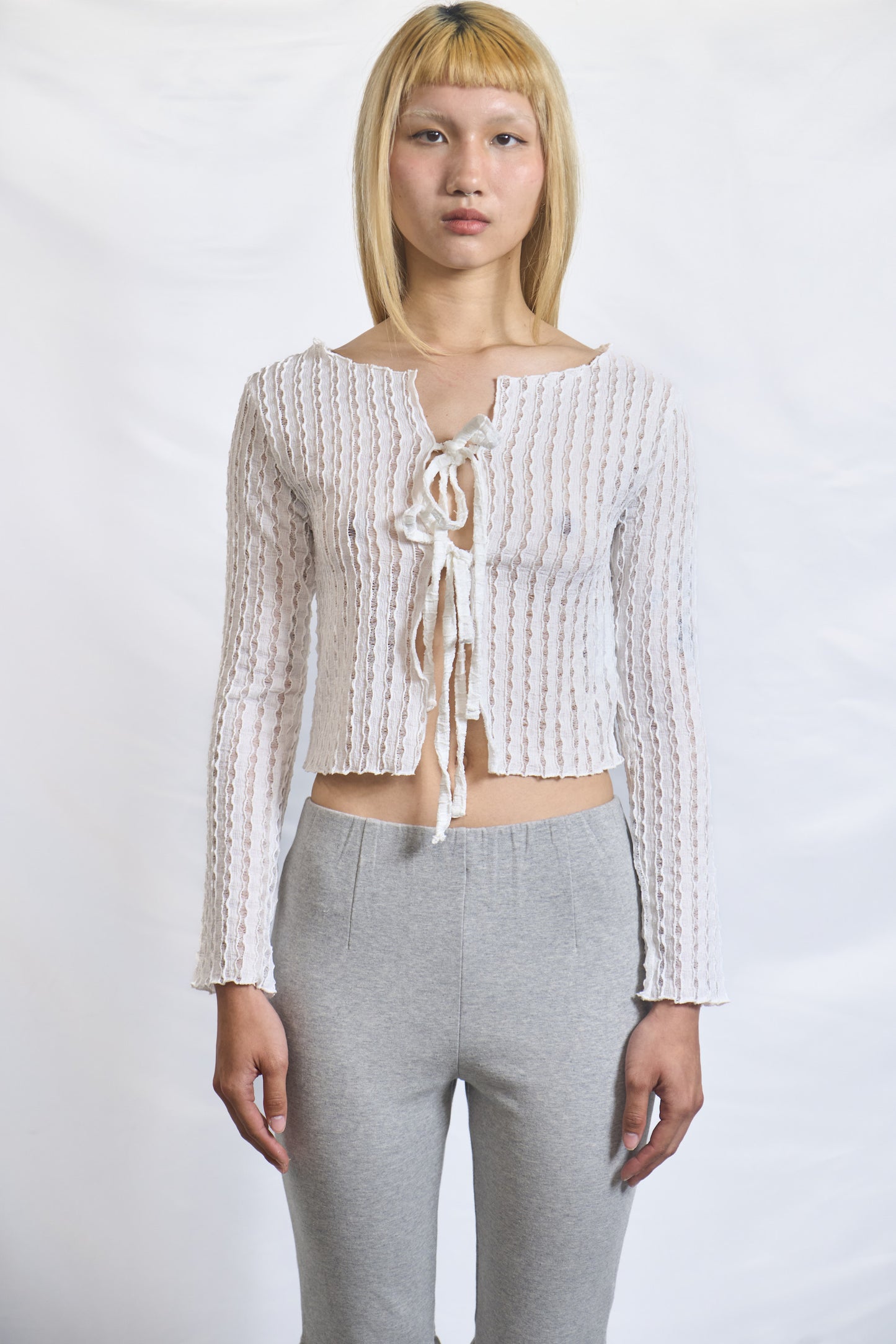 PLASTER SEMI-SHEER TEXTURED TIE-FRONT TOP