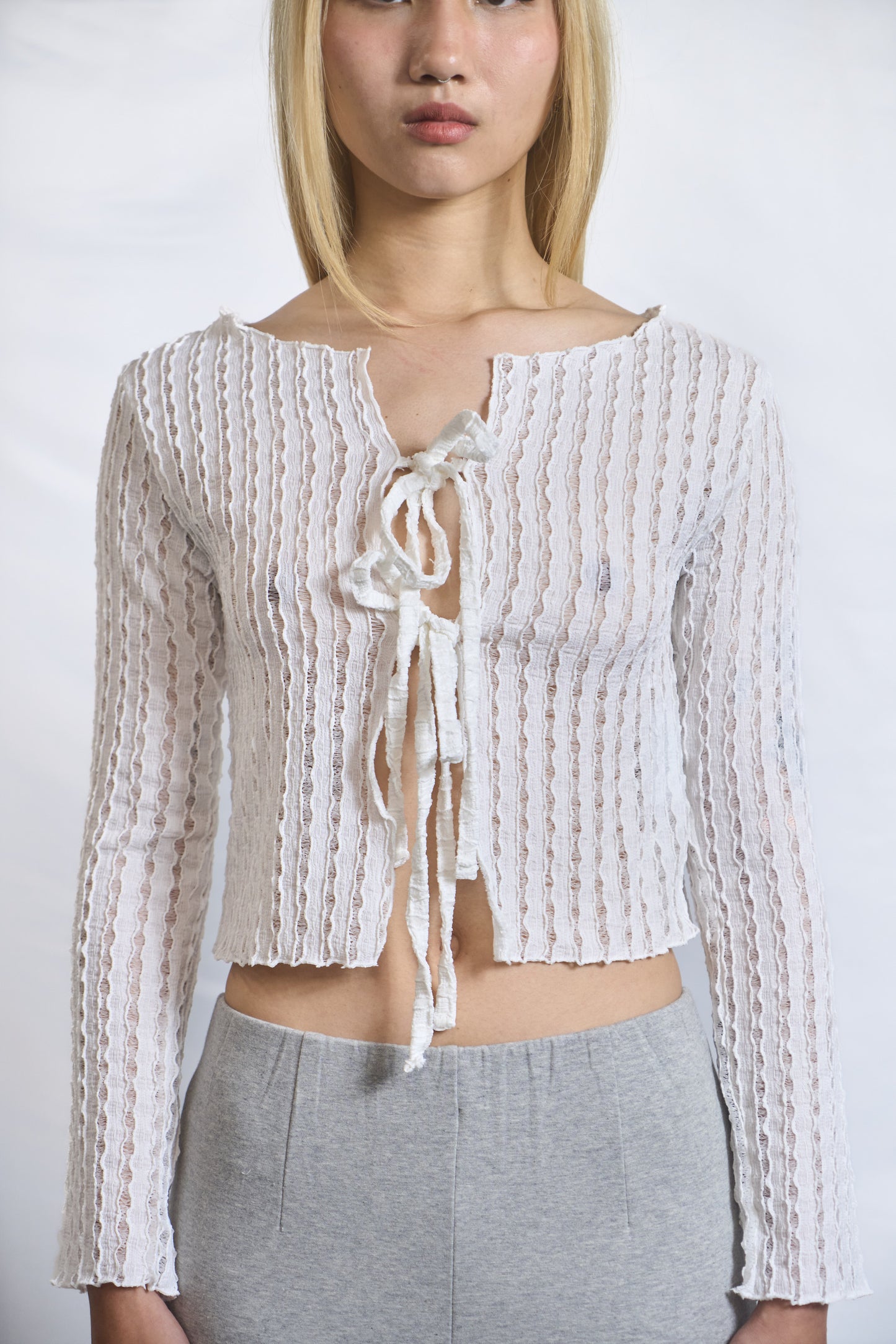 PLASTER SEMI-SHEER TEXTURED TIE-FRONT TOP