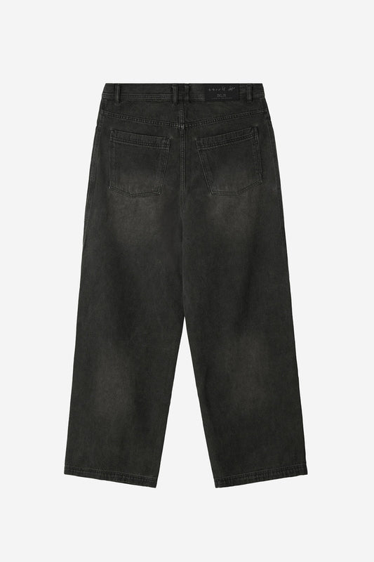 OIL WASHED DOUBLE WAIST DENIM PANTS