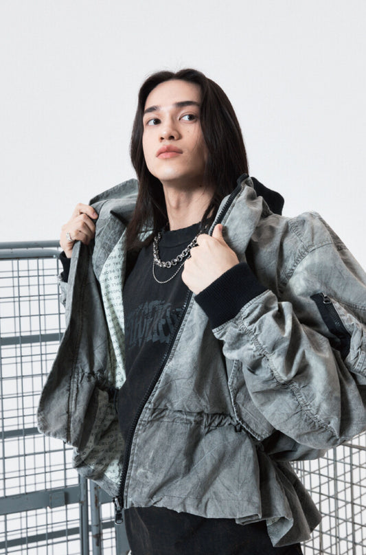 SHIRRING TIE DYE DENIM JUMPER GRAY