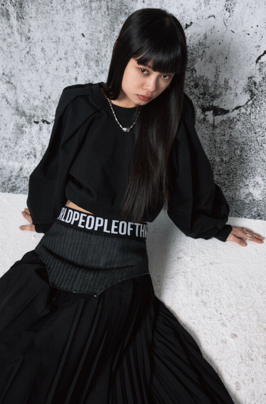 DENIM COMBINATION PLEATED SKIRT