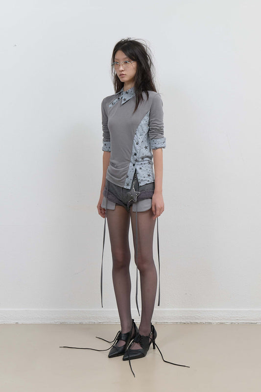 STARCUT JERSEY COLLAR TEE - MINT GREY