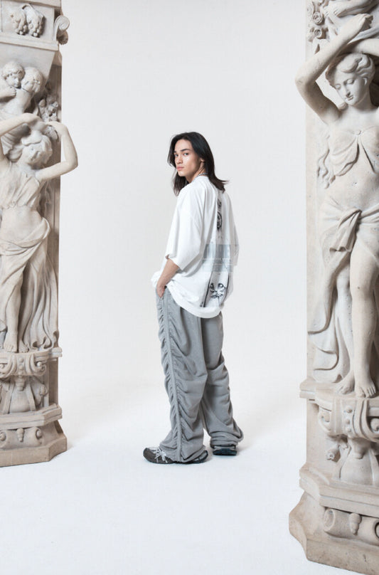 SHIRRING WIDE BANDED PANTS GRAY