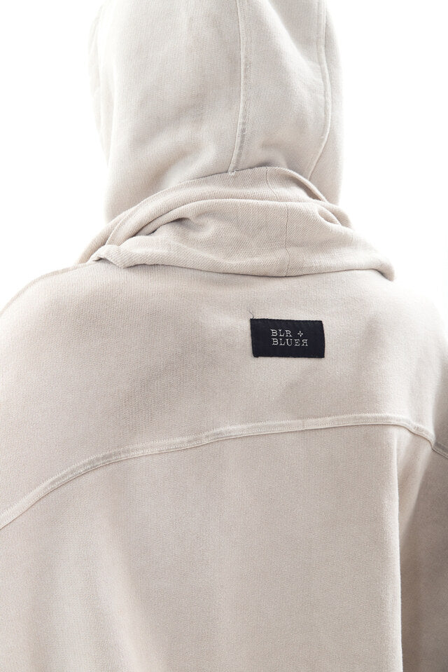 DYED RAW-EDGED HOODIE WITH LINEN MUFFLER IVORY
