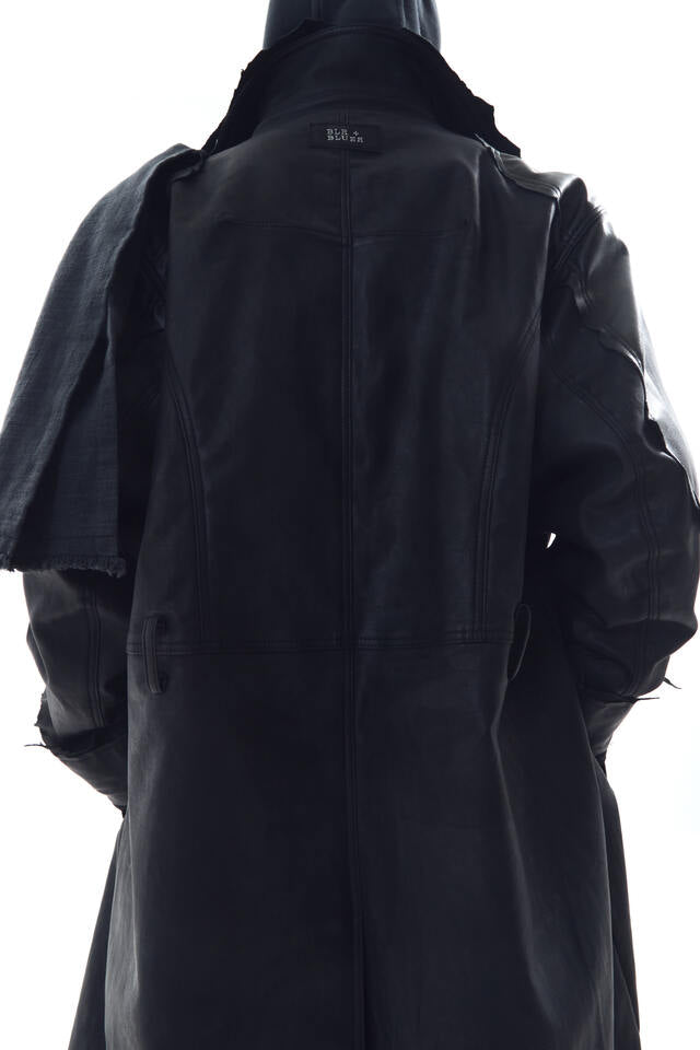 LAMBSKIN COATED DENIM MIXED LONG COAT