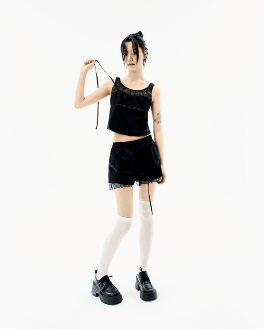 REVERSIBLE PLAID TRACK SHORTS BLACK