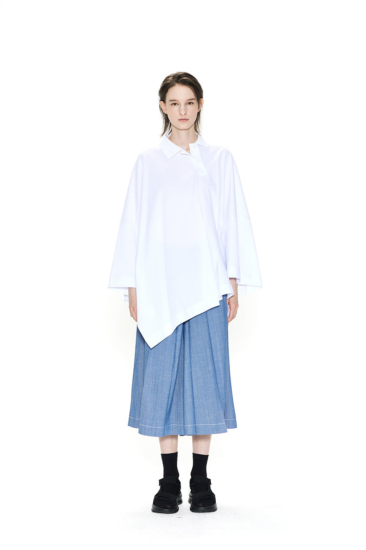 GDeL OVERSIZED ASYMMETRICAL WIDE POLO TOP WHITE
