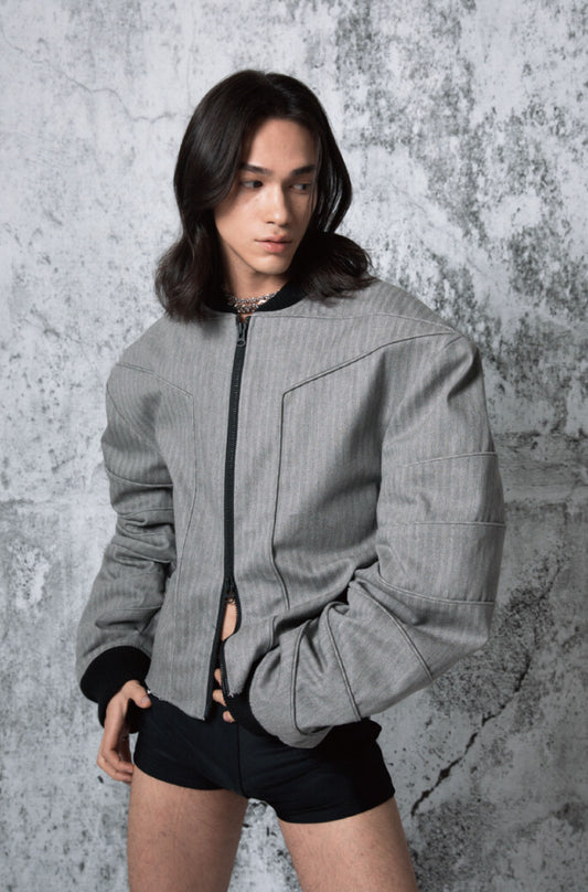 PIPING DENIM SHORT JUMPER GRAY