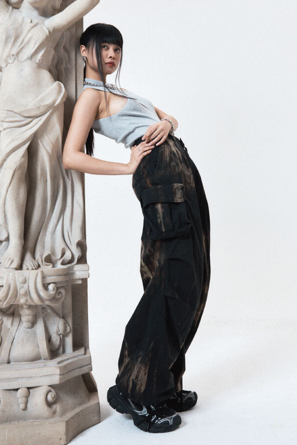 TIE - DYE WIDE JOGGER PANTS BLACK