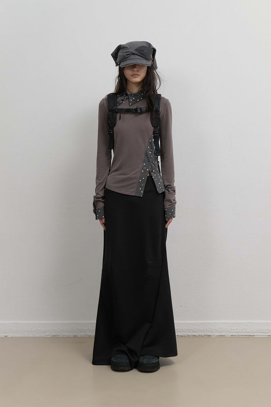 ASYMMETRIC MERMAID JERSEY SKIRT - BLACK