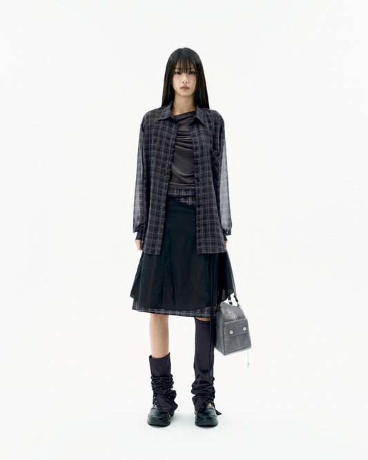 LAYERED STRAP FLARE SKIRT BLACK