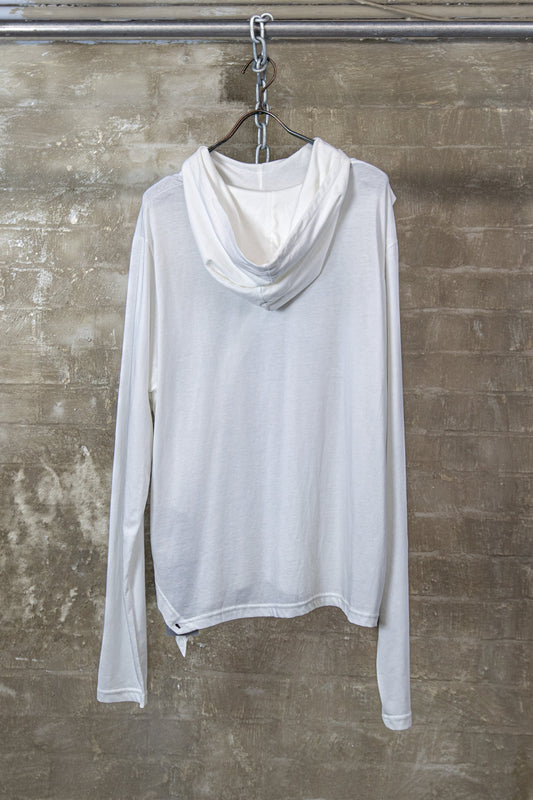 ASYMMETRIC BUTTON HOOD TOP — WHITE