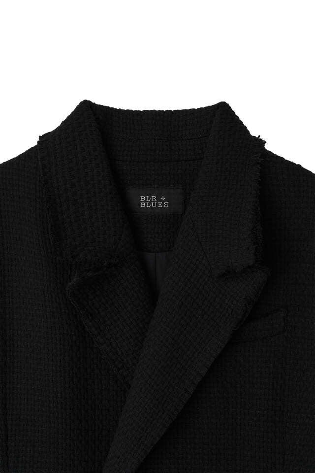 EMBOSSED RAW-EDGE LONG DOUBLE COAT