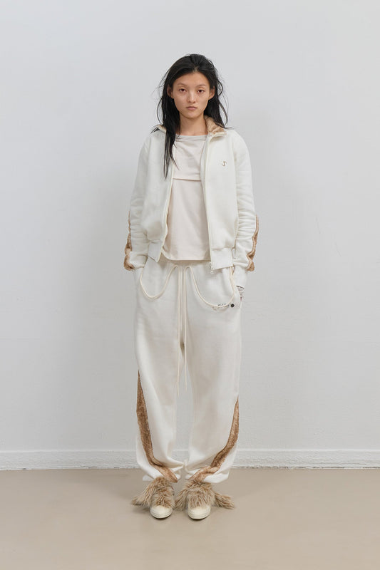 SIDE FUR TRIM SWEATPANTS - IVORY