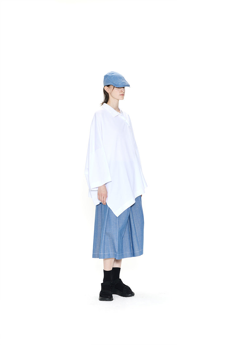GDeL OVERSIZED ASYMMETRICAL WIDE POLO TOP WHITE