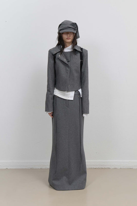 LAYERED WOOL SKIRT - GREY