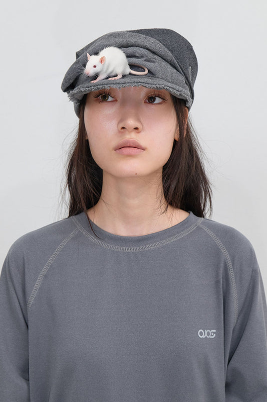 SCARF VEIL WOOL CAP - GREY