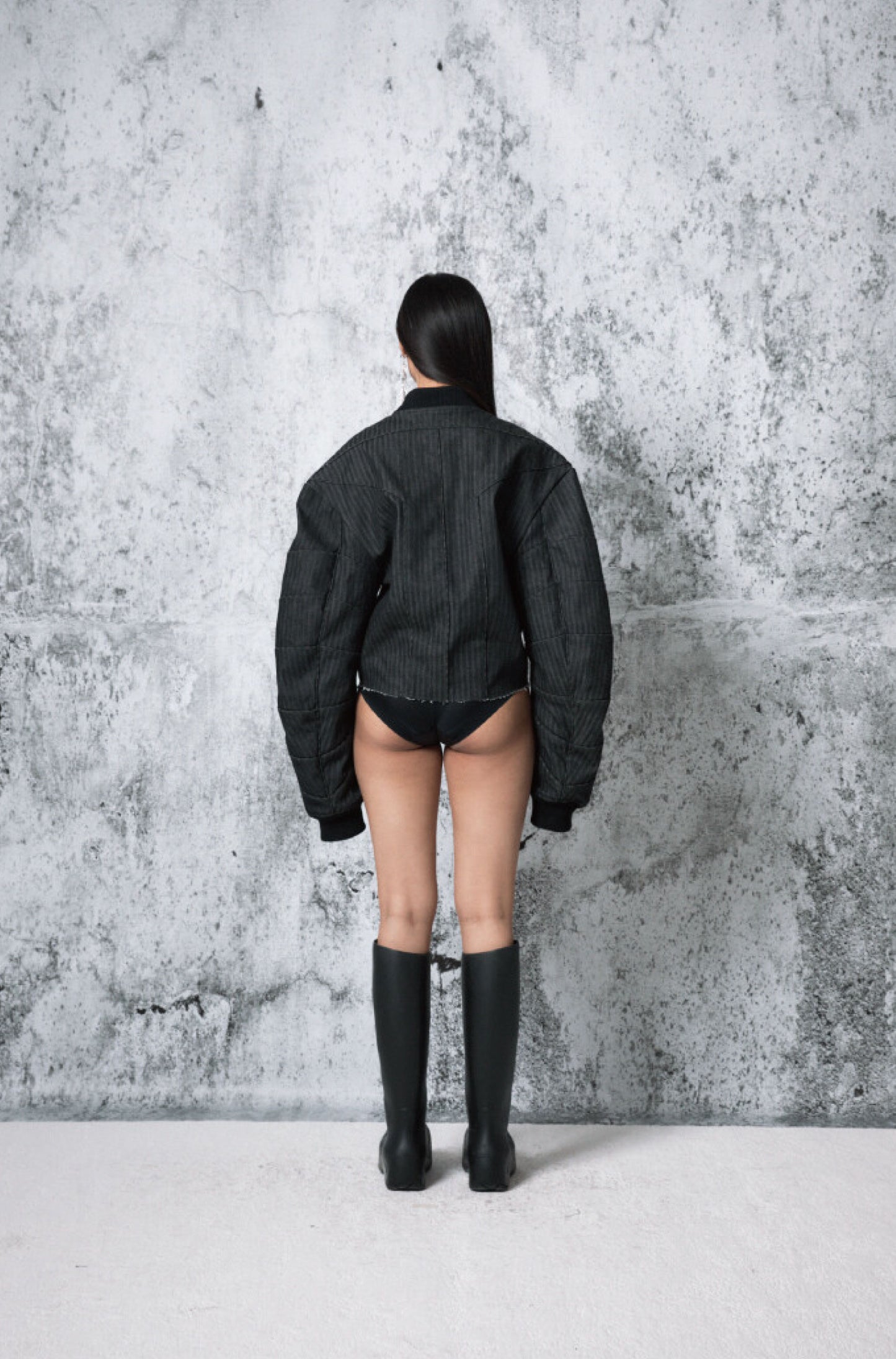 PIPING DENIM SHORT JUMPER BLACK