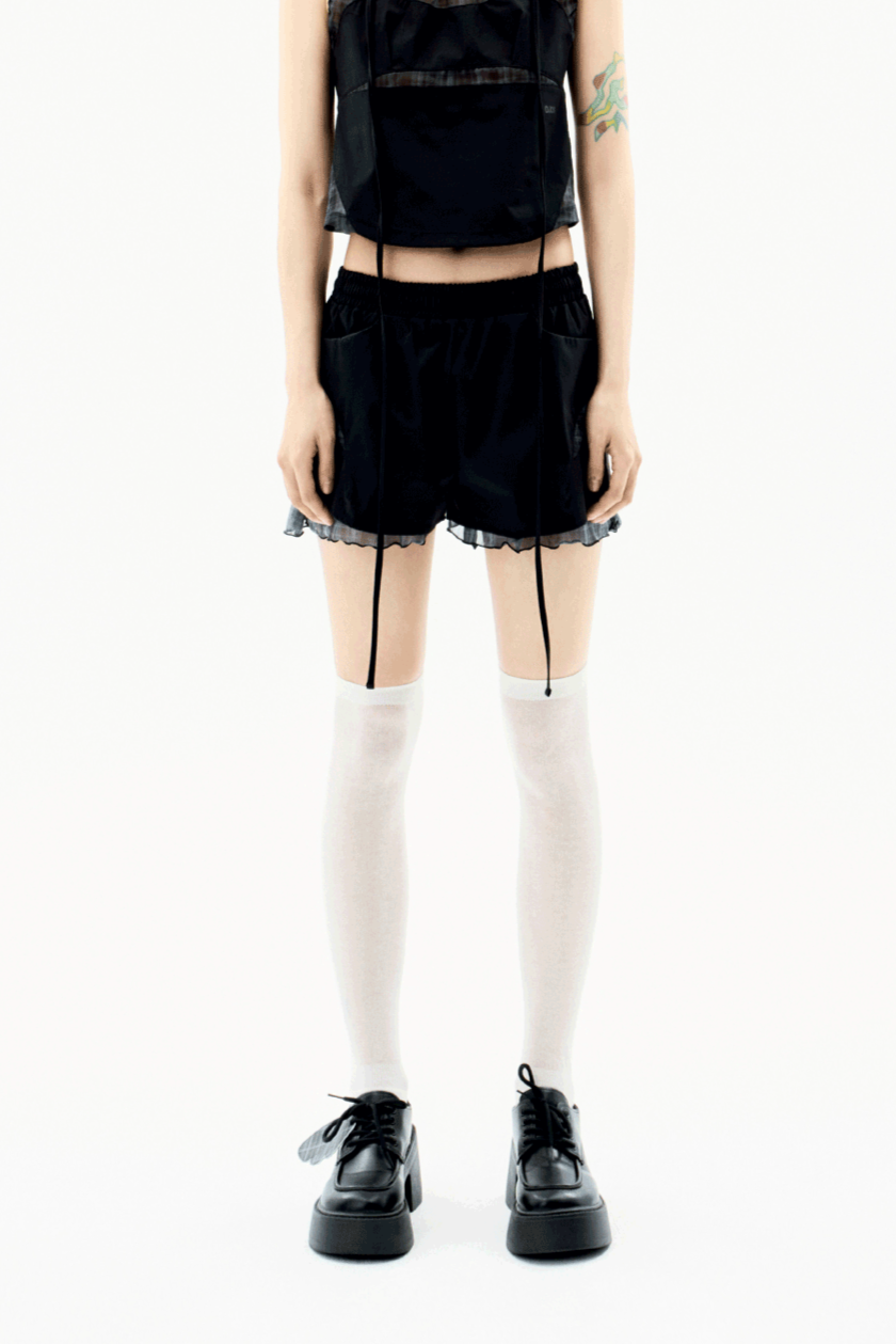 OJOS REVERSIBLE PLAID TRACK SHORTS BLACK